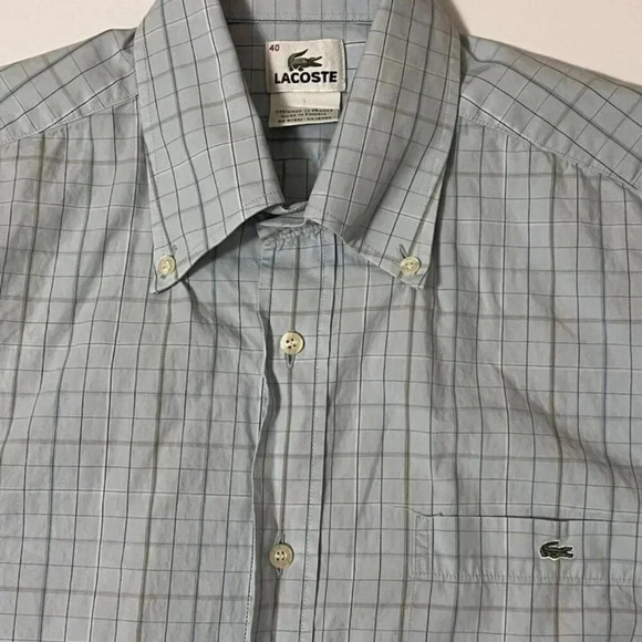 Lacoste Mens Long Sleeve Cotton Button Down Check Shirt 40 - Light Blue - Picture 2 of 5